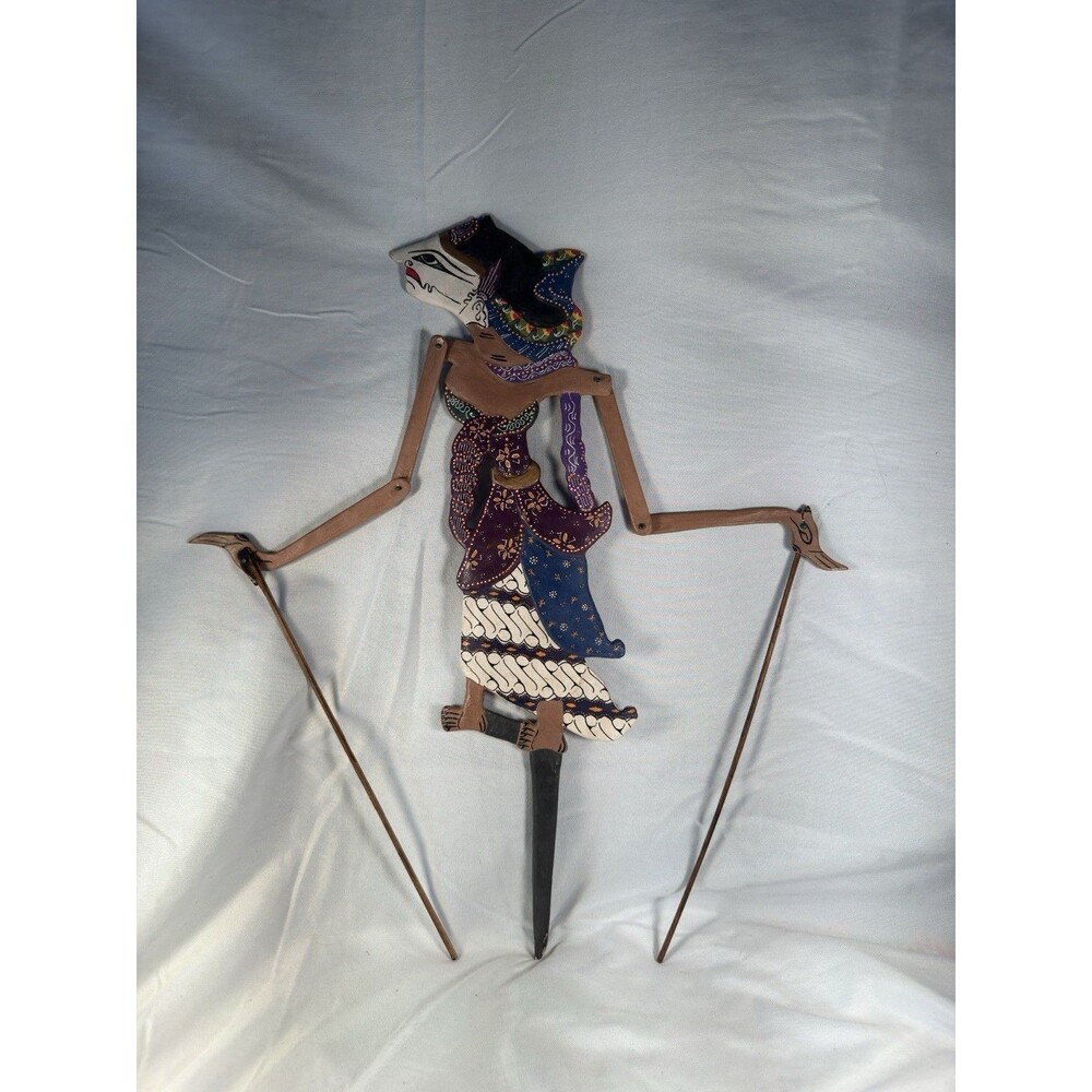 Vintage Javanese Wayang Kulit Shadow Puppet - 18.5" Hand-Painted Leather